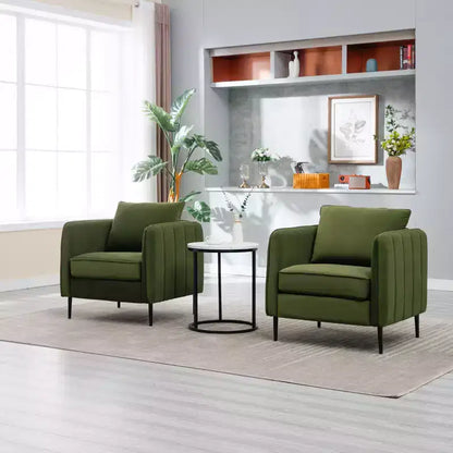 Fauteuil d'appoint moderne en velours, fauteuil rembourré avec coussin de dossier et pieds en métal, canapé simple avec côtés rayés pour chambre ou salon