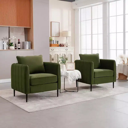 Fauteuil d'appoint moderne en velours, fauteuil rembourré avec coussin de dossier et pieds en métal, canapé simple avec côtés rayés pour chambre ou salon