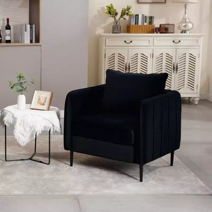 Fauteuil d'appoint moderne en velours, fauteuil rembourré avec coussin de dossier et pieds en métal, canapé simple avec côtés rayés pour chambre ou salon