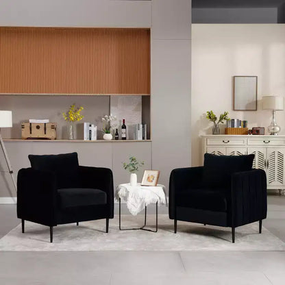 Fauteuil d'appoint moderne en velours, fauteuil rembourré avec coussin de dossier et pieds en métal, canapé simple avec côtés rayés pour chambre ou salon