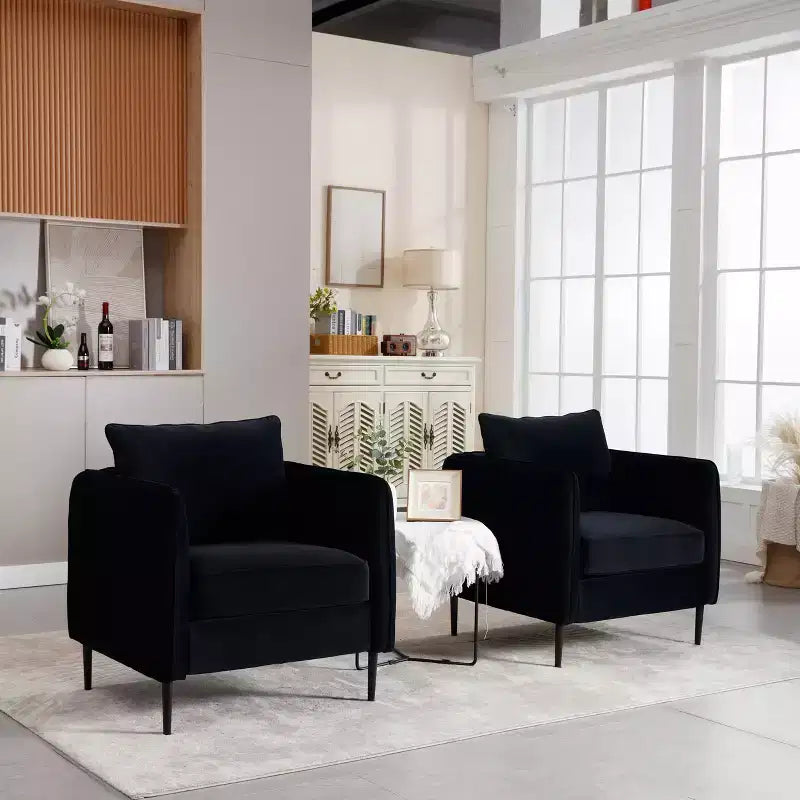Fauteuil d'appoint moderne en velours, fauteuil rembourré avec coussin de dossier et pieds en métal, canapé simple avec côtés rayés pour chambre ou salon