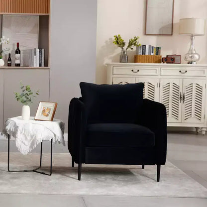 Fauteuil d'appoint moderne en velours, fauteuil rembourré avec coussin de dossier et pieds en métal, canapé simple avec côtés rayés pour chambre ou salon