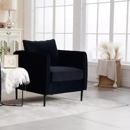 Fauteuil d'appoint moderne en velours, fauteuil rembourré avec coussin de dossier et pieds en métal, canapé simple avec côtés rayés pour chambre ou salon