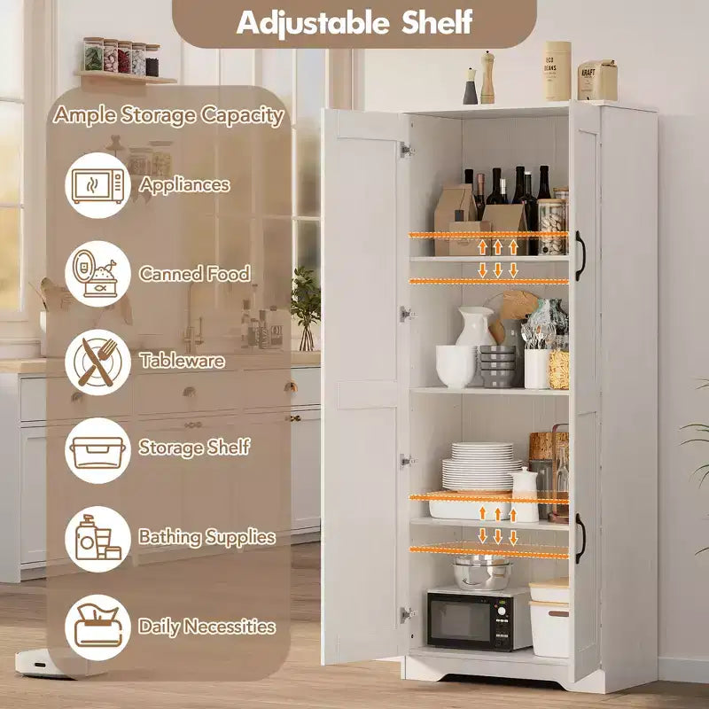 Meuble de Rangement Haut de Cuisine de 152 cm - avec 2 Portes et Étagères Réglables, Armoire Autonome pour Salle à Manger, Salle de Bain, Salon