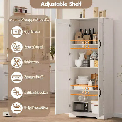 Meuble de Rangement Haut de Cuisine de 152 cm - avec 2 Portes et Étagères Réglables, Armoire Autonome pour Salle à Manger, Salle de Bain, Salon