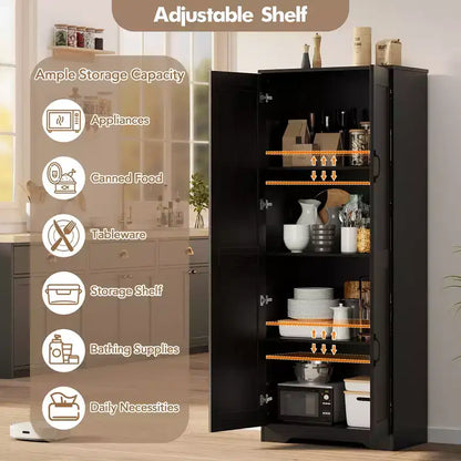 Meuble de Rangement Haut de Cuisine de 152 cm - avec 2 Portes et Étagères Réglables, Armoire Autonome pour Salle à Manger, Salle de Bain, Salon