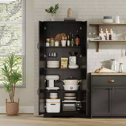Meuble de Rangement Haut de Cuisine de 152 cm - avec 2 Portes et Étagères Réglables, Armoire Autonome pour Salle à Manger, Salle de Bain, Salon