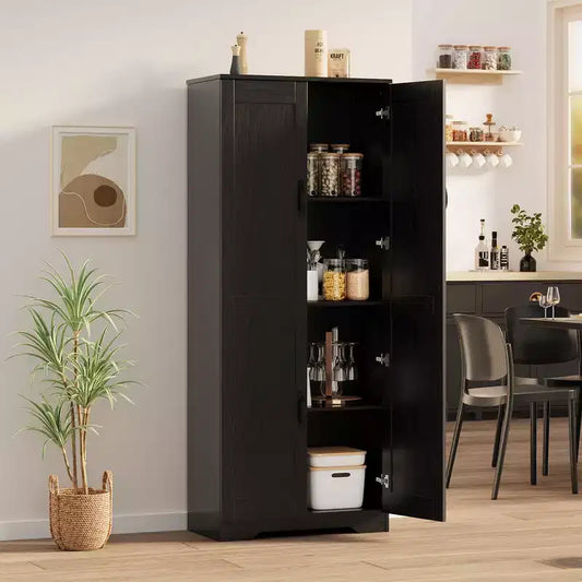 60 Tall Kitchen Storage Cabinet - with 2 Doors & Adjustable Shelves, Freestanding Cupboard Organizer for Dining Room, Bathroom, Living Room