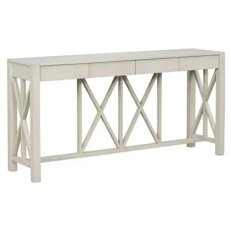 Console vintage avec tiroirs, table d'entrée de style ferme avec rangement, table de canapé en bois d'acacia avec rangement ouvert en bas