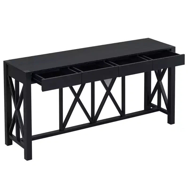 Console vintage avec tiroirs, table d'entrée de style ferme avec rangement, table de canapé en bois d'acacia avec rangement ouvert en bas