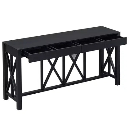 Console vintage avec tiroirs, table d'entrée de style ferme avec rangement, table de canapé en bois d'acacia avec rangement ouvert en bas