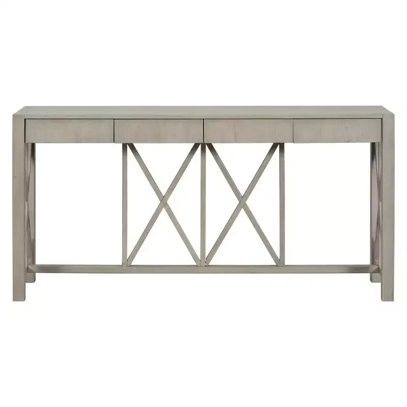 Console vintage avec tiroirs, table d'entrée de style ferme avec rangement, table de canapé en bois d'acacia avec rangement ouvert en bas