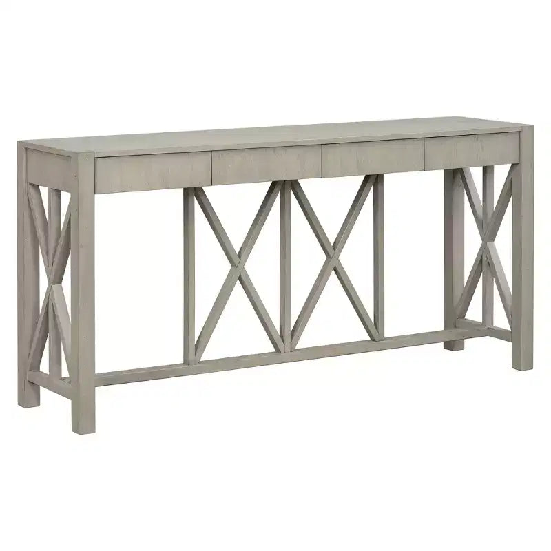 Console vintage avec tiroirs, table d'entrée de style ferme avec rangement, table de canapé en bois d'acacia avec rangement ouvert en bas