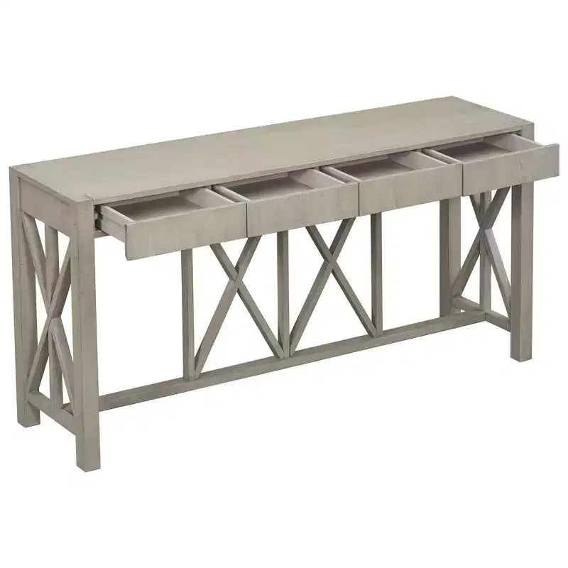Console vintage avec tiroirs, table d'entrée de style ferme avec rangement, table de canapé en bois d'acacia avec rangement ouvert en bas