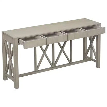 Console vintage avec tiroirs, table d'entrée de style ferme avec rangement, table de canapé en bois d'acacia avec rangement ouvert en bas
