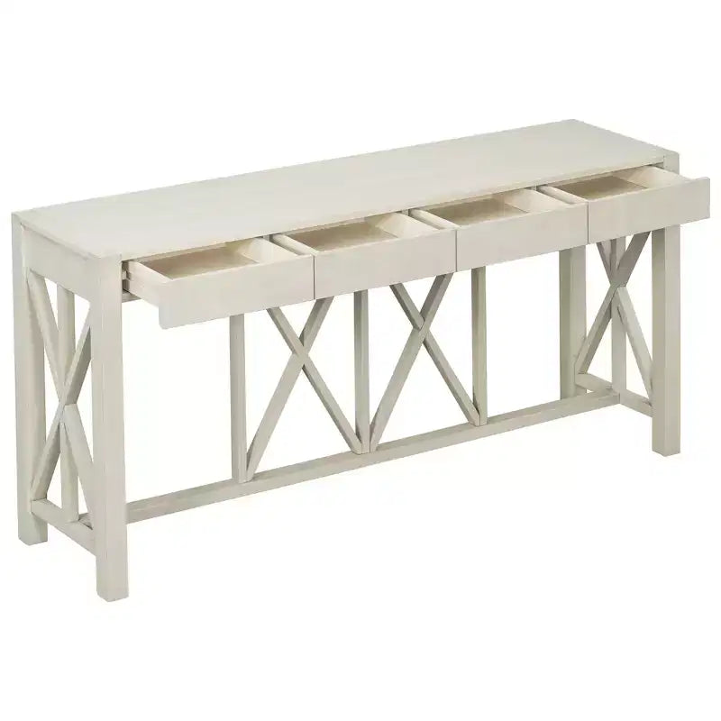 Console vintage avec tiroirs, table d'entrée de style ferme avec rangement, table de canapé en bois d'acacia avec rangement ouvert en bas