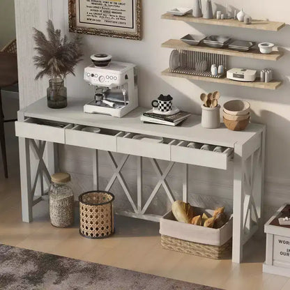 Vintage Console Table with Drawers, Farmhouse Entryway Table with Storage, Acacia Wood Sofa Table with Open Bottom Storage