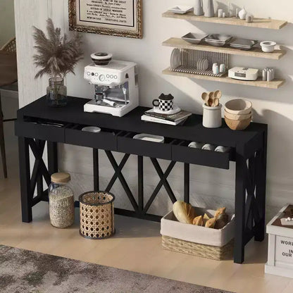 Console vintage avec tiroirs, table d'entrée de style ferme avec rangement, table de canapé en bois d'acacia avec rangement ouvert en bas