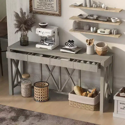 Console vintage avec tiroirs, table d'entrée de style ferme avec rangement, table de canapé en bois d'acacia avec rangement ouvert en bas