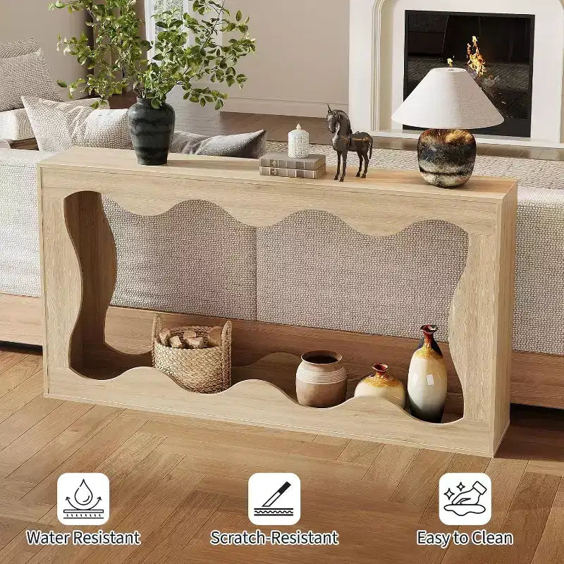 Console de ferme, table d'entrée étroite de 160 cm avec étagère de rangement à 2 niveaux, table d'appoint en bois pour canapé, table d'appoint pour salon