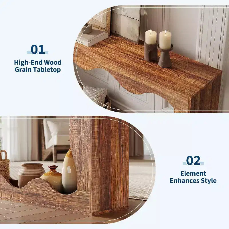 Console de ferme, table d'entrée étroite de 160 cm avec étagère de rangement à 2 niveaux, table d'appoint en bois pour canapé, table d'appoint pour salon