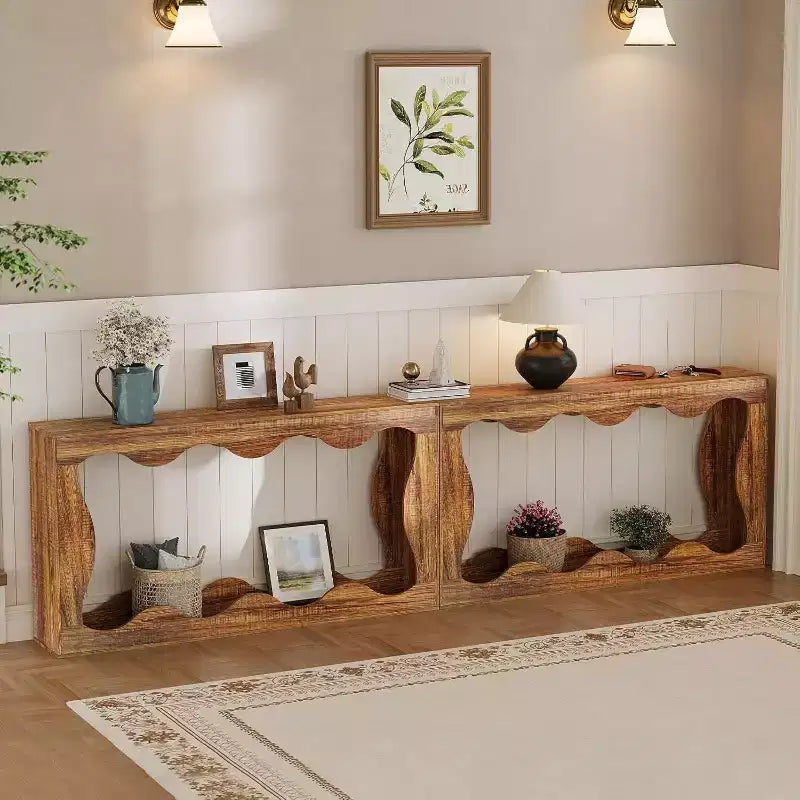 Console de ferme, table d'entrée étroite de 160 cm avec étagère de rangement à 2 niveaux, table d'appoint en bois pour canapé, table d'appoint pour salon