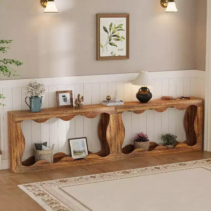 Console de ferme, table d'entrée étroite de 160 cm avec étagère de rangement à 2 niveaux, table d'appoint en bois pour canapé, table d'appoint pour salon