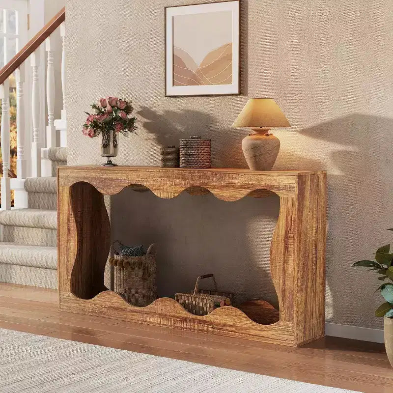Farmhouse Console Table, 63 Narrow Sofa Entryway Table W/2-Tier Storage Shelf, Wood Hallway Behind Couch Table Accent Table for Living Room