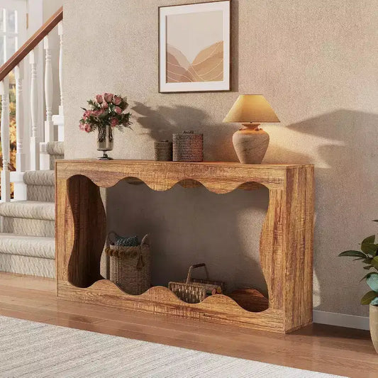 Farmhouse Console Table, 63 Narrow Sofa Entryway Table W/2-Tier Storage Shelf, Wood Hallway Behind Couch Table Accent Table for Living Room