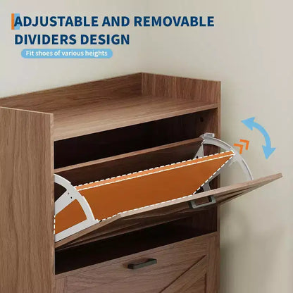 Meuble à chaussures avec 4 tiroirs à bascule et banc, meuble à chaussures fin et dissimulé de style ferme pour entrée, couloir, chambre à coucher