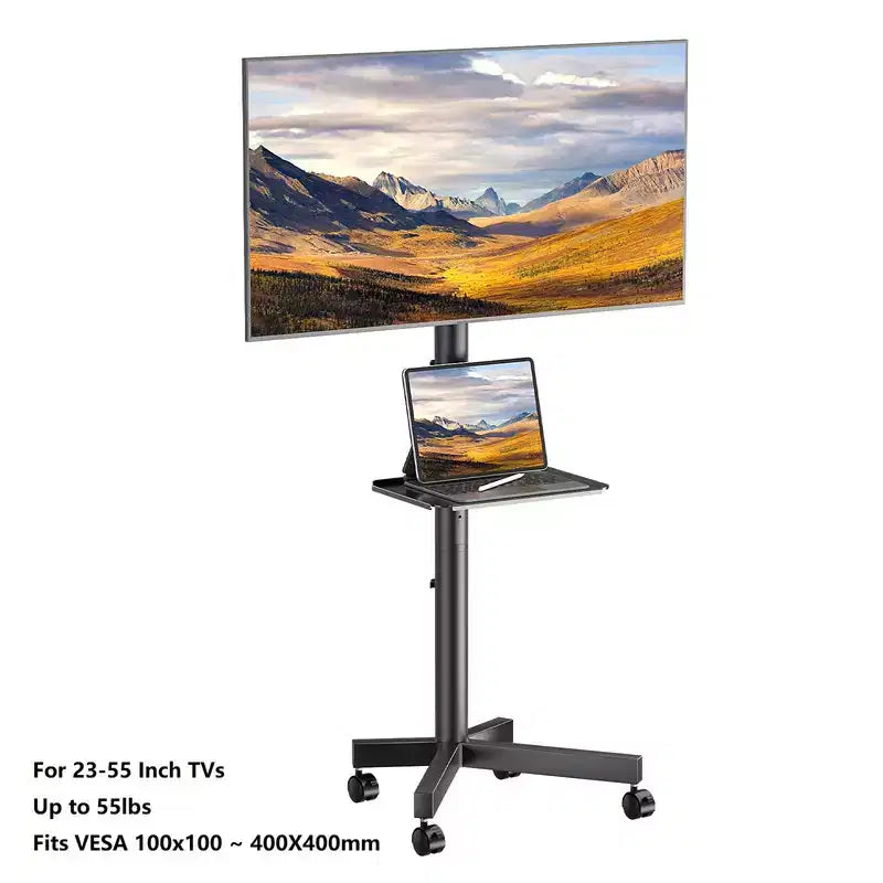 PERLESMITH TV Cart TV Stand Mobile TV Stand, Rolling TV Stand for 23-60 Flat Curved Screen TVs, Holds up to 99lbs, Max VESA 400x400mm