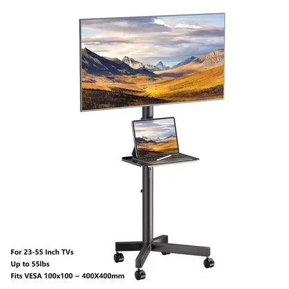 PERLESMITH TV Cart TV Stand Mobile TV Stand, Rolling TV Stand for 23-60 Flat Curved Screen TVs, Holds up to 99lbs, Max VESA 400x400mm