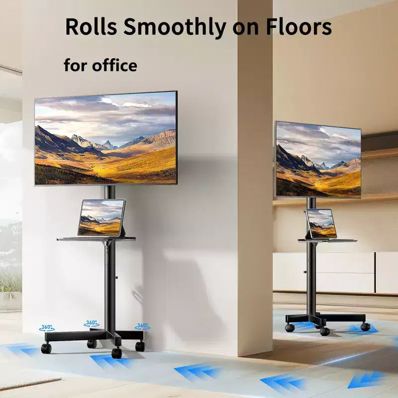 Meuble TV PERLESMITH Chariot TV Support TV mobile, Support TV roulant pour téléviseurs à écran plat incurvé de 23 à 60 pouces, supporte jusqu'à 45 kg, VESA max 400x400 mm