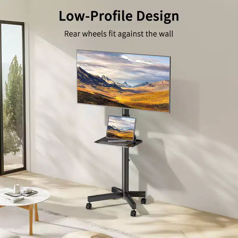 Meuble TV PERLESMITH Chariot TV Support TV mobile, Support TV roulant pour téléviseurs à écran plat incurvé de 23 à 60 pouces, supporte jusqu'à 45 kg, VESA max 400x400 mm