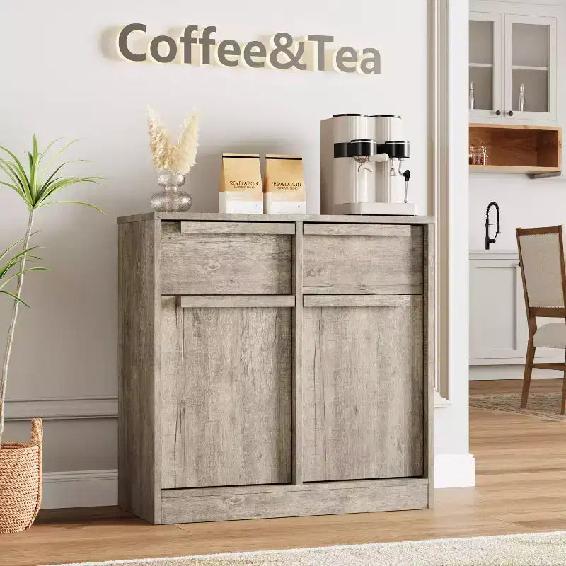 Meuble Buffet Double Porte GustoWave avec Rangement, Armoire de Rangement en Bois Accent Moderne avec 2 Tiroirs
