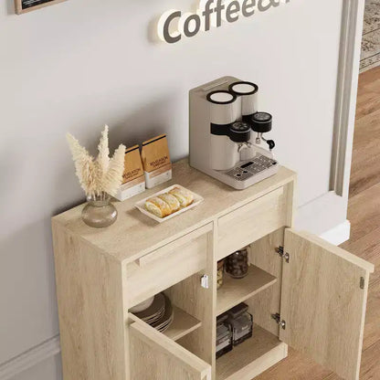 Meuble Buffet Double Porte GustoWave avec Rangement, Armoire de Rangement en Bois Accent Moderne avec 2 Tiroirs