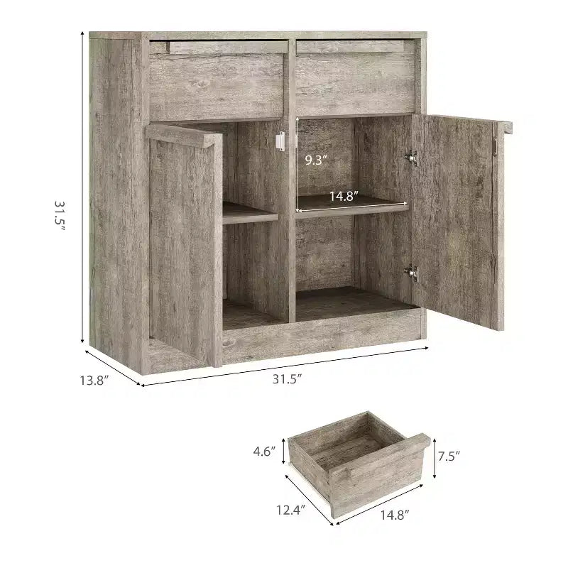 Meuble Buffet Double Porte GustoWave avec Rangement, Armoire de Rangement en Bois Accent Moderne avec 2 Tiroirs