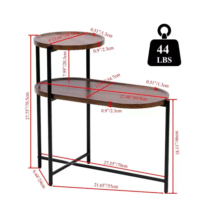 JVNOXK Petites Tables Basses, Table d'appoint Moderne à 2 Niveaux pour Canapé avec Étagère de Rangement en Bois, Tables de Chevet pour Salon (Noyer Marron)