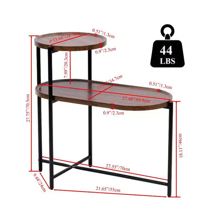 JVNOXK Petites Tables Basses, Table d'appoint Moderne à 2 Niveaux pour Canapé avec Étagère de Rangement en Bois, Tables de Chevet pour Salon (Noyer Marron)