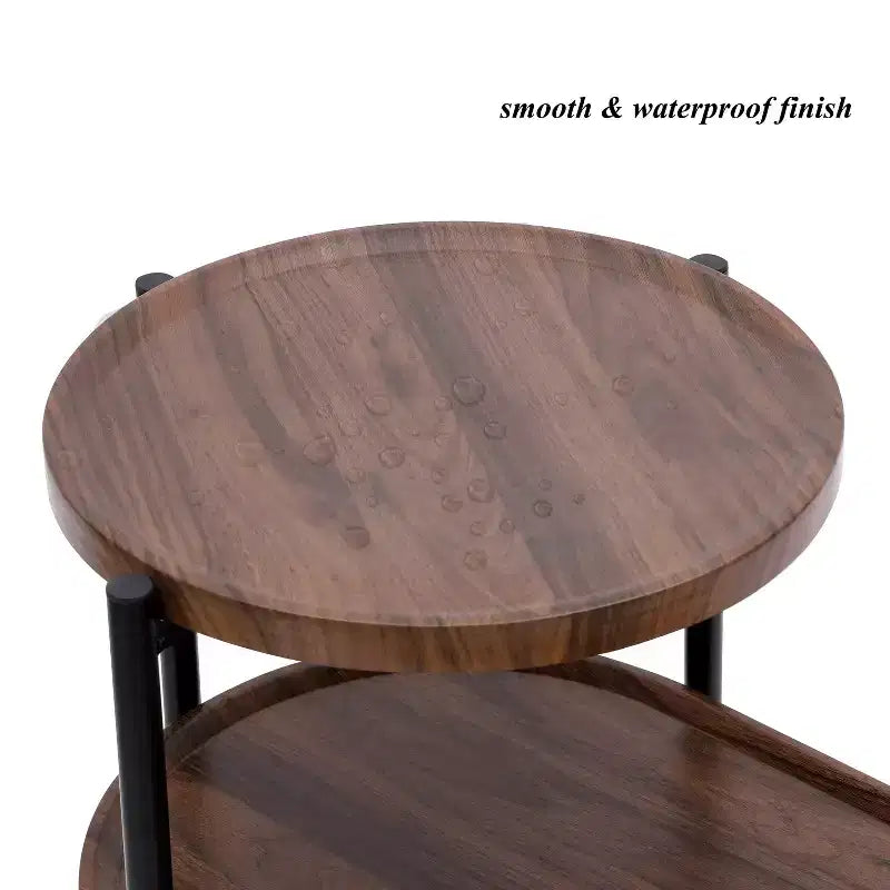 JVNOXK Petites Tables Basses, Table d'appoint Moderne à 2 Niveaux pour Canapé avec Étagère de Rangement en Bois, Tables de Chevet pour Salon (Noyer Marron)