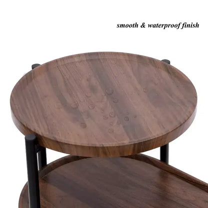 JVNOXK Petites Tables Basses, Table d'appoint Moderne à 2 Niveaux pour Canapé avec Étagère de Rangement en Bois, Tables de Chevet pour Salon (Noyer Marron)