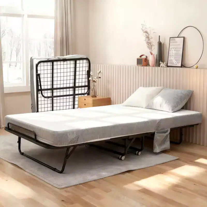Lit pliant COZONY avec matelas, cadre métallique robuste, supporte jusqu'à 200 kg, pour chambre d'amis ou bureau