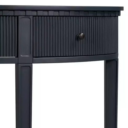 Console cannelée avec rangement, table d'entrée en bois avec tiroir et quatre pieds, table de couloir demi-lune