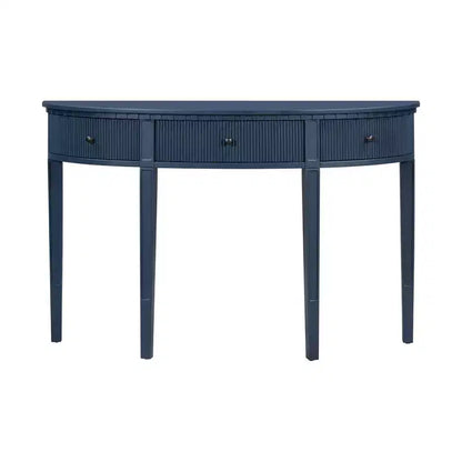 Console cannelée avec rangement, table d'entrée en bois avec tiroir et quatre pieds, table de couloir demi-lune