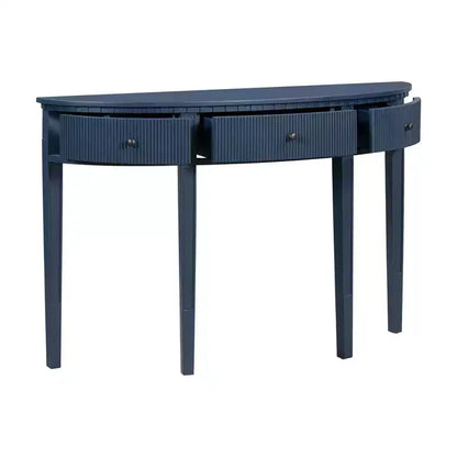 Console cannelée avec rangement, table d'entrée en bois avec tiroir et quatre pieds, table de couloir demi-lune