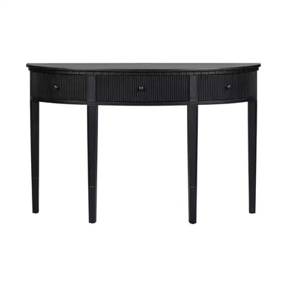 Console cannelée avec rangement, table d'entrée en bois avec tiroir et quatre pieds, table de couloir demi-lune