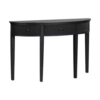 Console cannelée avec rangement, table d'entrée en bois avec tiroir et quatre pieds, table de couloir demi-lune