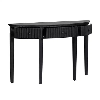 Console cannelée avec rangement, table d'entrée en bois avec tiroir et quatre pieds, table de couloir demi-lune