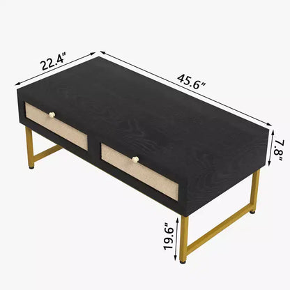 Table basse 2 tiroirs en rotin, table basse moderne, tables d'appoint en bois pour le salon,