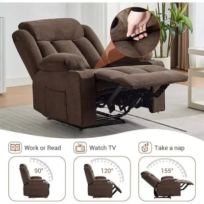 Fauteuil inclinable manuel avec fonctions massage et chaleur, fauteuil à bascule confortable et moelleux avec poches latérales/frontales et porte-gobelet pour le salon